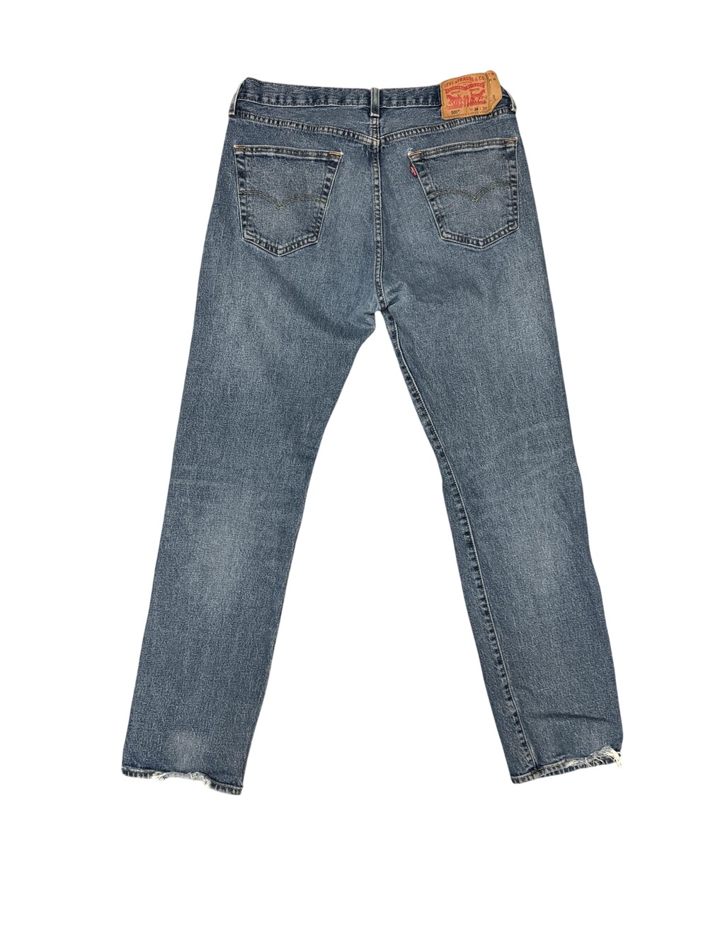 Levis 501 Jeans Mens 33x33 Blue Medium Wash Straight Denim Distressed faded